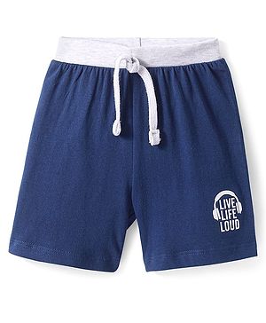 Babyhug Single Jersey Knit Shorts with Live Life Loud Text Print - Navy Blue