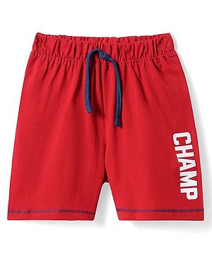 Babyhug Cotton Knit Shorts with Text Print - Red