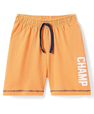 Babyhug Cotton Shorts with Text Print - Orange