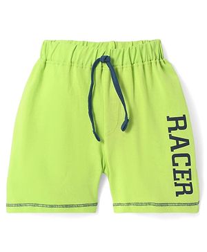 Babyhug Single Jersey Knit Shorts with Racer Text Print - Neon Green