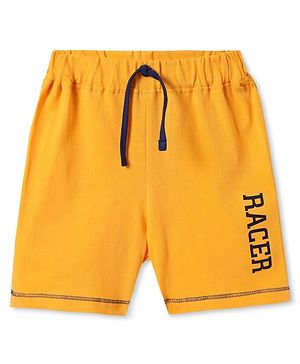 Babyhug Cotton Knit Shorts with Text Print - Mustard