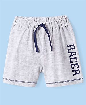 Babyhug Single Jersey Knit Shorts with Racer Text Print - Grey