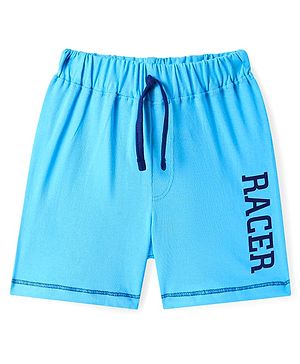 Babyhug Cotton Knit Text Printed Shorts - Light Blue