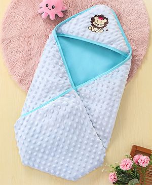 Babyhug Bubble Embroidered Hooded Wrapper Lion Patch - Blue