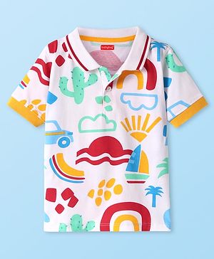 Babyhug Cotton Knit Half Sleeves Nautical Printed Polo T-Shirt - White
