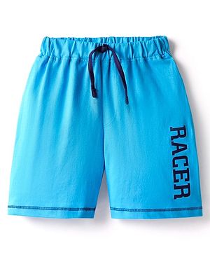 Babyhug Cotton Knit Mid Thigh Length Shorts with Text Print - Blue