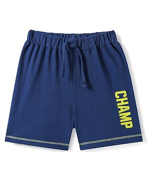 Babyhug Cotton Knit Shorts with Text Print - Navy Blue