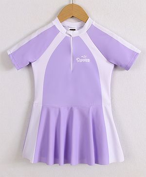 Pine Active Half Raglan Sleeves Frock Swimsuit - Purple