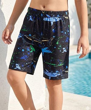 Pine Kids Swimming Trunk With Shark Print - Black