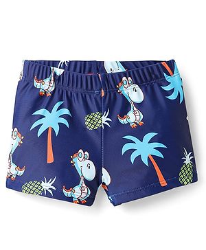 Babyhug Swimming Trunk With Dino Print - Navy Blue