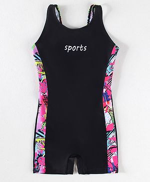 Pine Active Sleeveless Printed Legged Swimsuit - Black