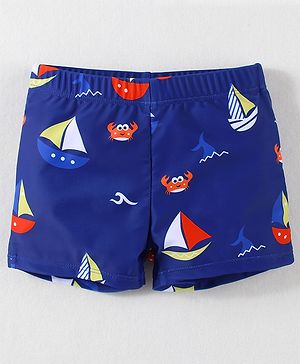 Babyhug Swimming Trunk With Boat Print - Blue