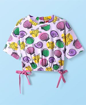 Babyhug Cotton Knit Half Sleeves T-Shirt With Sea Life Print - Lavender