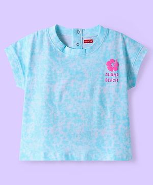 BABYHUG Cotton Knit Half Sleeves T-Shirt with Aloha Beach Text Print - Light Blue