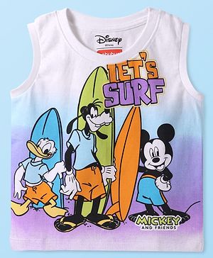 Babyhug Disney Single Jersey Knit Sleeveless Tank T-Shirt with Ombre Effect & Mickey Mouse Graphics - White