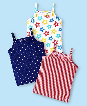 Babyhug Single Jersey Knit Sleeveless Slips With Stars & Polka Dot Print Pack pf 3 - White Blue & Red