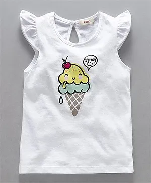 Fox Baby Cap Sleeves Top Ice Cream Print - White