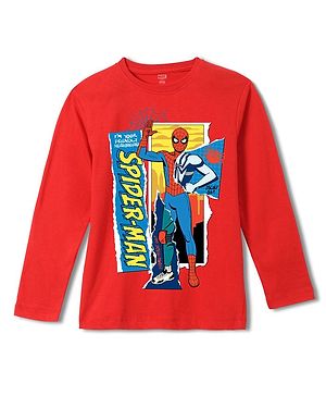 Wear Your Mind Cotton Marvel Spiderman Featuring Full Sleeves Character Printed Tee - Red