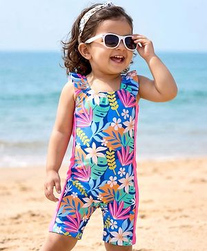 Babyhug Sleeveless Water Repellant Legged SwimSuit Floral Print - Blue