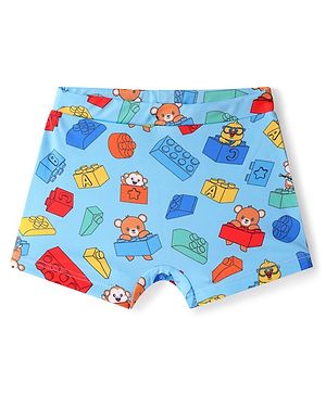 Babyhug Water Repellent Swimming Trunk with Lego Block & Bear Print - Light Blue