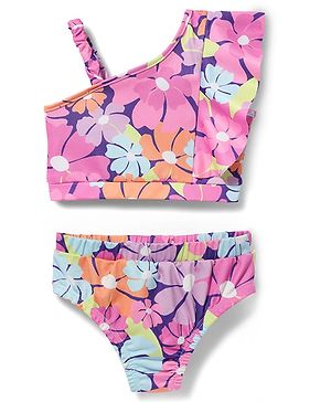 Babyhug Sleeveless Two Piece Swimsuit with Floral Print - Plum
