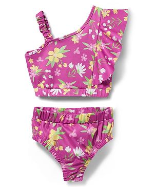 Babyhug Sleeveless Water Repellent Two Piece Swimsuit with Floral Print - Pink