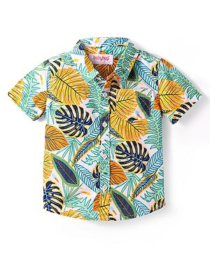Babyhug Cotton Woven Half Sleeves Shirt With Leaves Print - Green