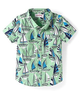 Babyhug Cotton Knit Half Sleeves Shirt With Boat Print - Light Green