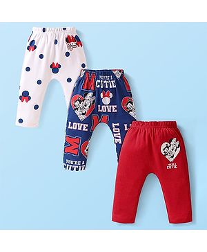 Babyhug Disney Interlock Knit Full Length Diaper Leggings with Minnie & Friends Graphics  Pack of 3- Navy White & Red