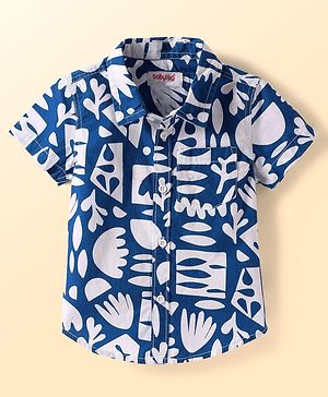 Babyhug Cotton Woven Half Sleeves Shirt with Tropical Print - Blue & White