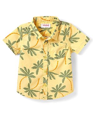 Babyhug Cotton Woven Half Sleeves Shirt With Tree Print - Yellow