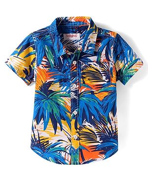 Babyhug Cotton Woven Half Sleeves Shirt with Tropical Print - Blue & Navy Blue