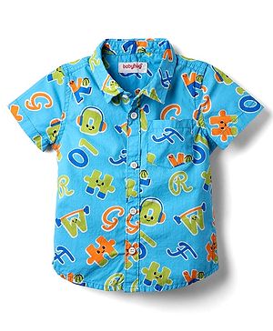 Babyhug Cotton Woven Half Sleeves Numbers & Alphabet Printed Shirts - Blue