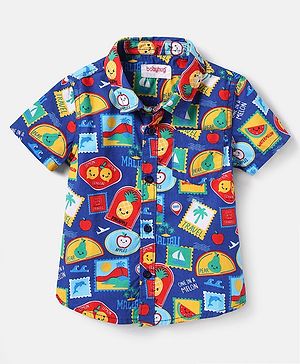 Babyhug Cotton Woven Half Sleeves Shirt With Beach Theme Print - Navy Blue