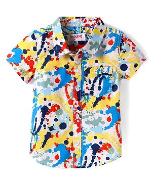 Babyhug Cotton Woven Half Sleeves Shirt with Abstract Print - White Blue & Navy Blue