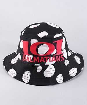 Babyhug Disney Cotton Woven Summer Caps with 101 Dalmatian Print Black White & Red - Diameter 22 cm