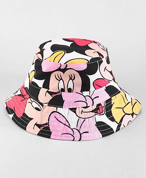 Babyhug Disney Cotton Woven Summer Caps with Minnie Mouse Print Multicolor - Diameter 16 cm