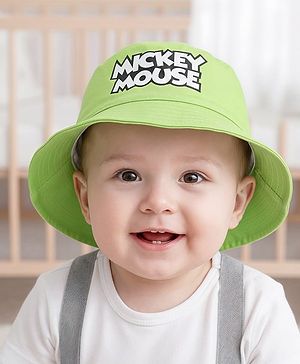 Babyhug Disney Cotton Woven Summer Cap with Mickey Mouse Graphics Light Green - Diameter 17 cm