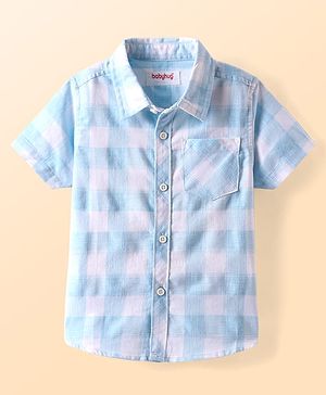 Babyhug Cotton Woven Half Sleeves Checkered Shirt - Light Blue