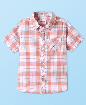 Babyhug Cotton Woven Half Sleeves Checkered Shirt - Peach