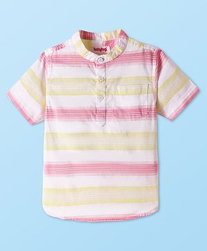 Babyhug Cotton Woven Half Sleeves Mandarin Collar Striped Kurta Shirt - White & Yellow