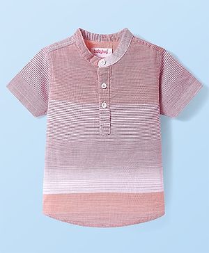 Babyhug Cotton Woven Half Sleeves Striped Mandarin Collar Kurta Style Shirt - Pink