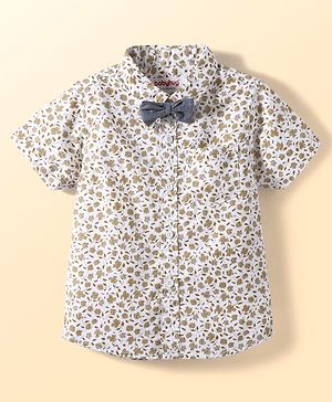 Babyhug Cotton Woven Half Sleeves Shirt With Bow Floral Print - White