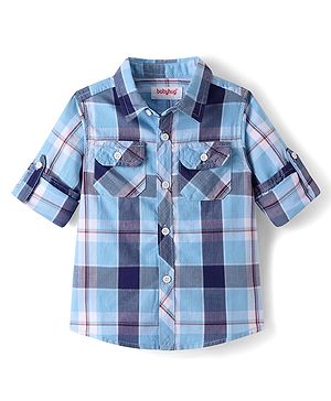 Babyhug 100% Cotton Woven Full Sleeves Checks Shirt - Blue