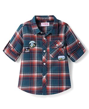 Babyhug 100% Cotton Woven Full Sleeves Checks Shirt - Dark Green