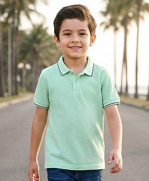 Kookie Kids Knit Half Sleeves Solid Color Polo T-Shirt - Sea Green
