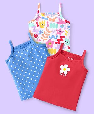 Babyhug 100% Cotton Singlet Antibacterial  Slips with Polka Dot & Floral Print Pack of 3 - Red