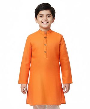 Pine Kids Cotton Woven Full Sleeves Solid Color Kurta - Orange