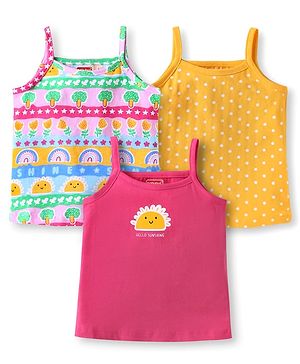 Babyhug Single Jersey Knit Sleevless Antibacterial Slips With Polka Dots & Floral Print Pack Of 3 - Pink Yellow
