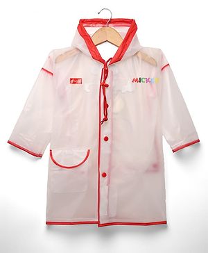 Babyhug Full Sleeves Below Knee Length Raincoat With Mickey Mouse Print - White